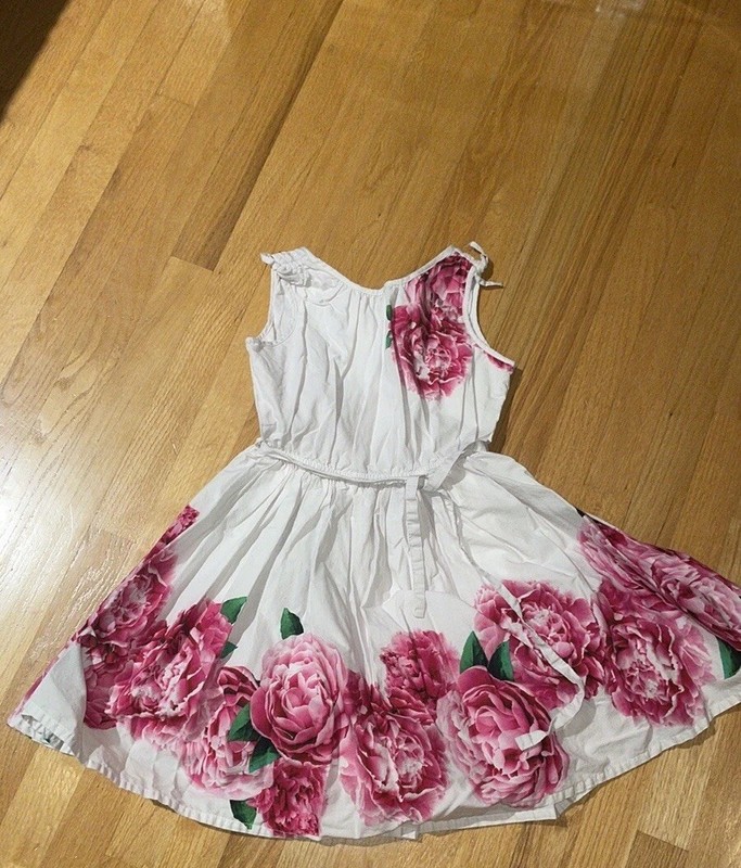 Lands’ End Kids Girls White Ponies Fit Flare Sleeveless Dress Size 7