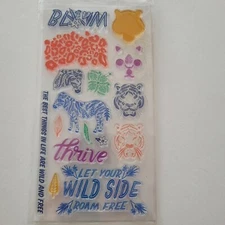 Wild Side Animal Clear Unmounted Stamps Tiger Zebra Leaves 
