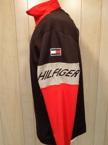 Tommy Hilfiger Herren Langarm Hemd Gr. L 1/4 Zip Rot Schwarz Spell Out - Bild 4 von 7