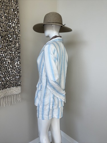 FRAME Classic Stripe Linen Blue White jacket and shorts suit L/XL New - Picture 4 of 13