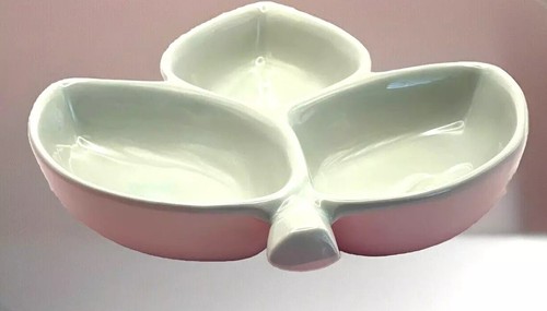 Vintage Pink & White Hull Pottery Leaf Trinket Dish Nut Candy Keys USA 31
