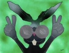 Original Art of a Cartoon Rabbit in Green to Black Color signed by Jason Girard