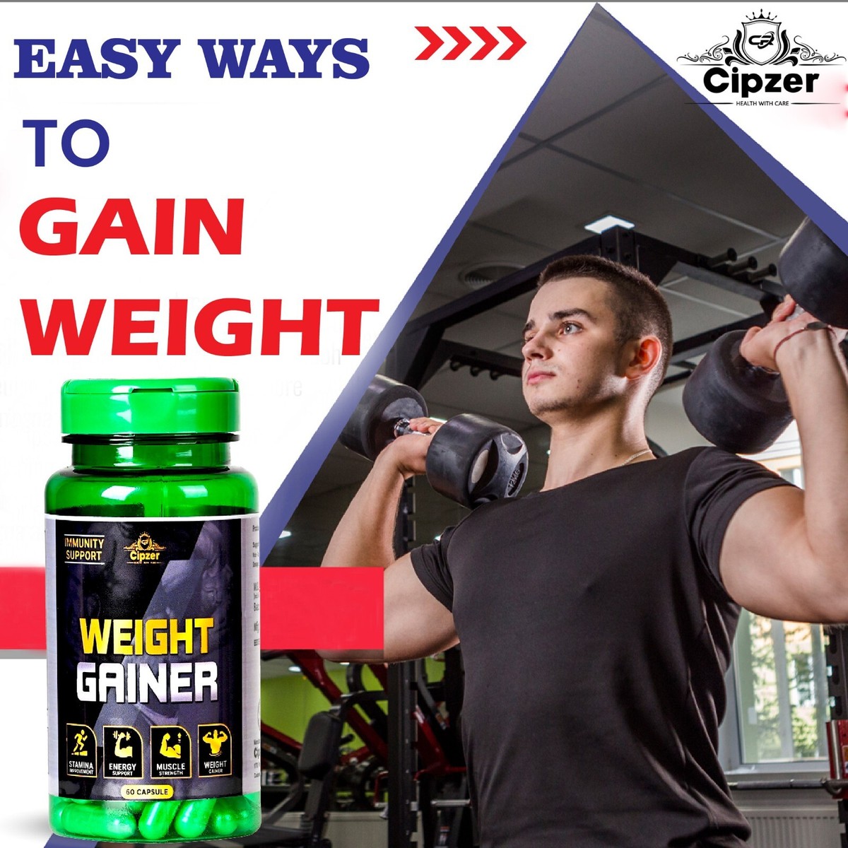 Cipzer Weight Gainer 60 Capsules Boost Appetite, Energy Healthy Weight  Gain