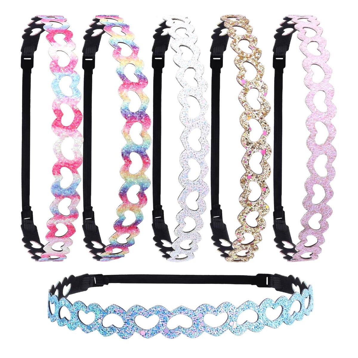 6 Glitter Headbands for Girls Adjustable Non Slip Thin  display picture 3
