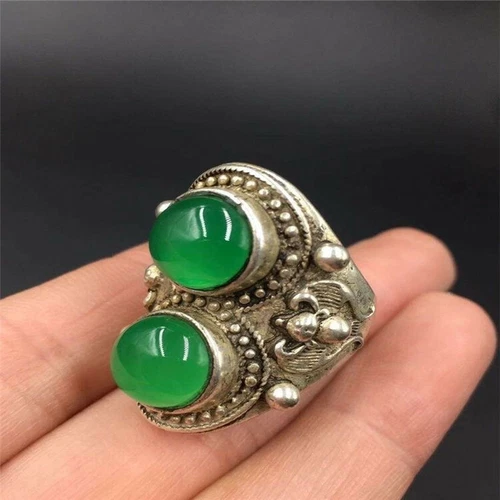 China Curio Tibet Jade Copper Inlay Ring Adjustable Ring Antiques Pendant - Picture 1 of 10