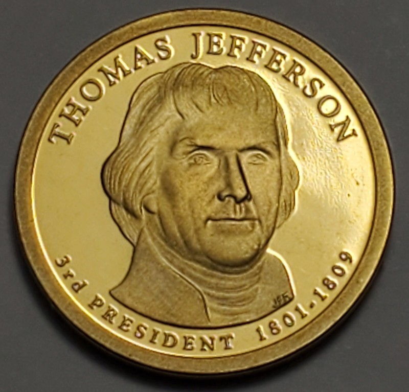 3rd President Brilliant Uncirculated Proof 2007 S Thomas Jefferson Dollar Coin