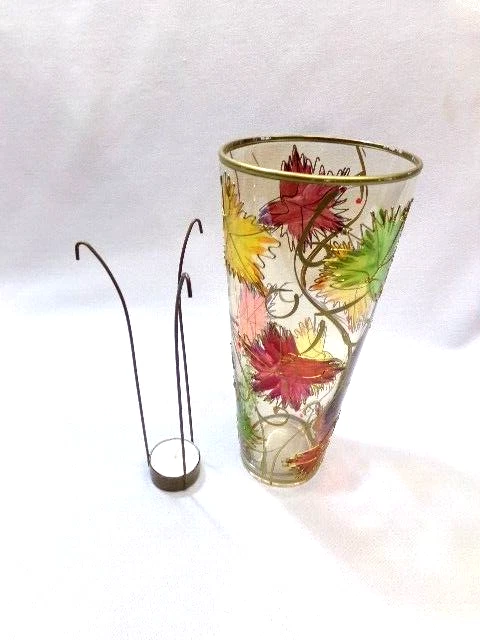 Windlicht -Glas -mit Hängevorrichtung für Teelicht tolle Herbstblätter -Deko - Bild 3 von 4