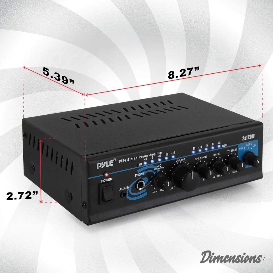 Pyle 2x120W Mini 2-Channe Home Audio Power Amplifier - Bluetooth 5.1 - Stereo - Image 3 of 4