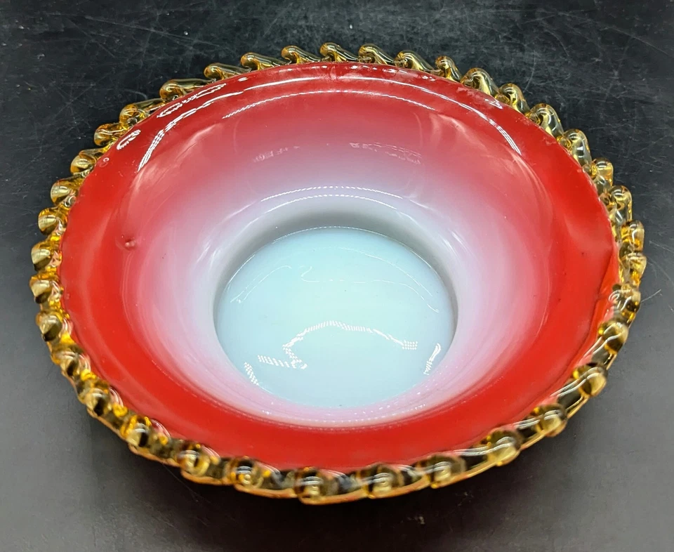 Antique Thomas Webb Art Glass Deep Ruby Overlay Bowl UV Glow 8.5" - Image 2 of 4