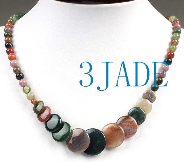 17" Natural Multi-color Moss Agate Beads Necklace | eBay