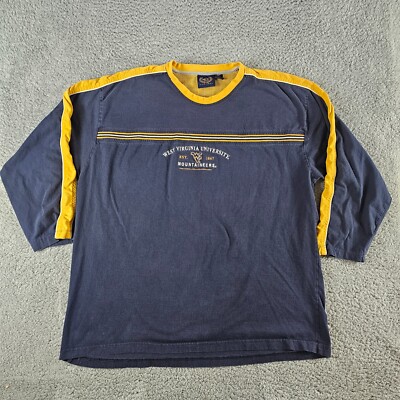 West Virginia University Shirt Mens XXL Blue Long Sleeve WVU Mountaineers Y2K