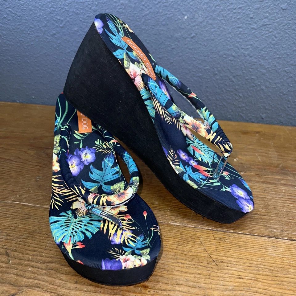 Sandalia Chancla ROCKET DOG Y2K Chuncky Floral 4” Negra Mujer Talla 11 Años 90 De Colección Foto 4 de 4