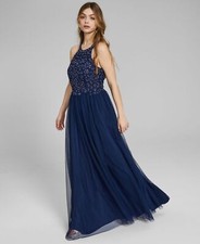 Speechless Womens  Applique-Lace Halter Ball Gown, Navy/9