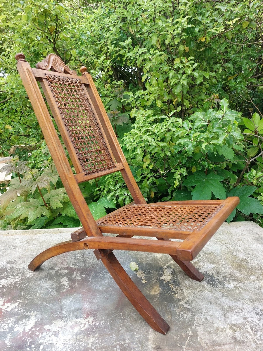 Antique childs wooden Rattan chair Teddy Or Dolls Chair