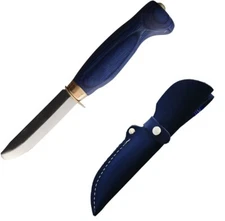 Wood Jewel Child's First Fixed Knife 3" Carbon Steel Blade Blue Plywood Handle