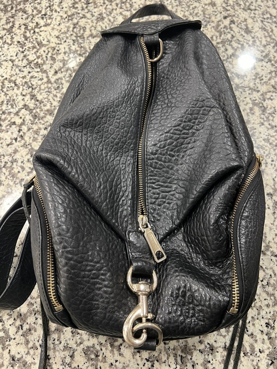 REBECCA MINKOFF Medium Julian Black Leather Backpack Gold  display picture 3