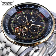 Jaragar Men Wrist Watch Automatic Mechanical Stainless Steel Aviator Liminous