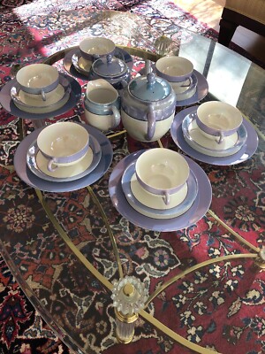 Noritake Morimura China Coffee/Tea Set Lusterware Purple Pearlized