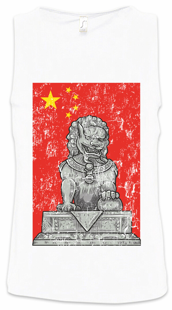 ALTRA Statua leone cinese e bandiera canotta uomo bandiera cinese banner draghi drago