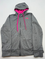 The North Face Hoodie Gray Pink Logo Womens Size Medium Thumb Holes 2278
