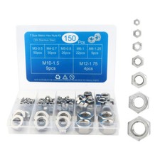 150PCS M3 M4 M5 M6 M8 M10 M12 Assorted Stainless Steel Hex Nuts Assortment Kit