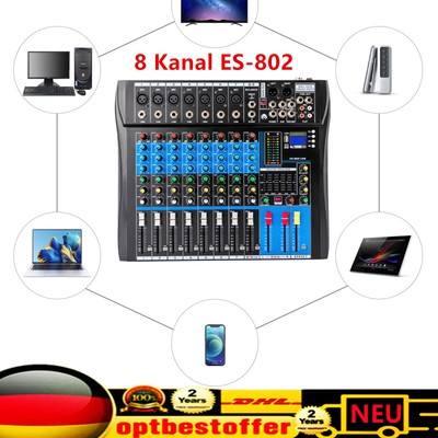 8-Kanal Audiomischer Digital Mischpult DJ für Karaoke USB Audio Mixing Console