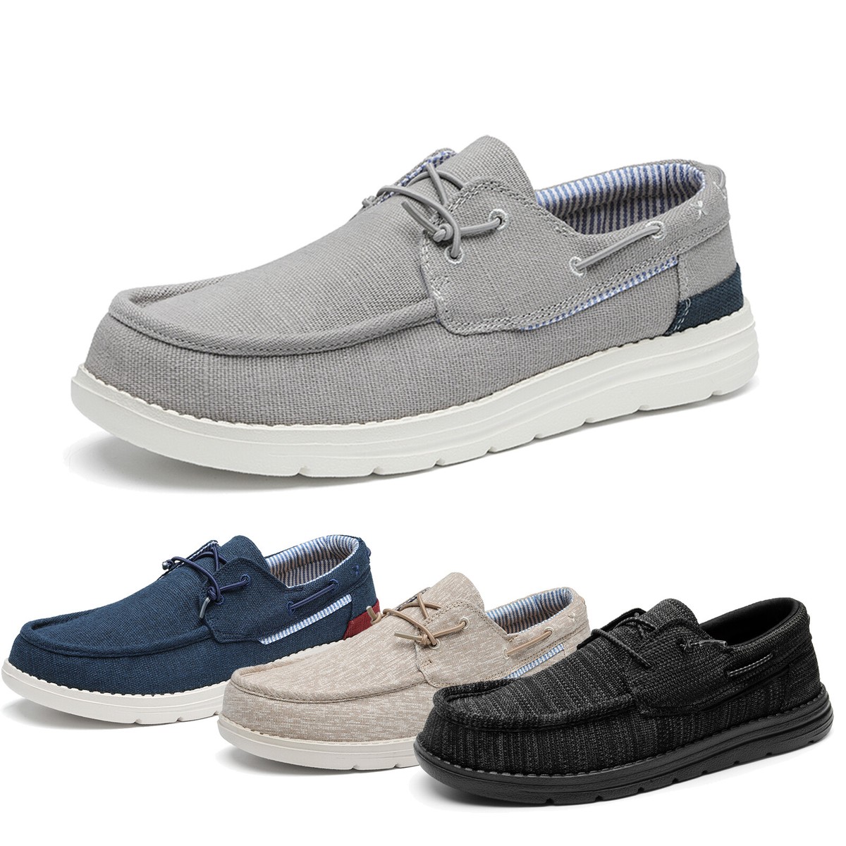 Men's Slip-on Moc Toe Canvas Loafers Casual Boat Shoes Lightweight - Main Image