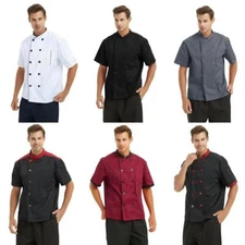Unisex Short Sleeve Chef Coat Jacket Men Women Kitchen Workwear Cooking Uniform