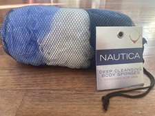 Nautica Deep Cleansing Body Sponges- Pack of 3. Navy, Light Blue and White