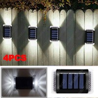 4x SOLAR POWERED LED WALL LIGHTS OUTDOOR GARDEN DOOR FENCE STEP LAMP LIGHTING
