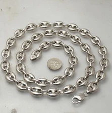 12mm Puffed Mariner Anchor Link Chain Necklace Anti-Tarnish Real Sterling Silver