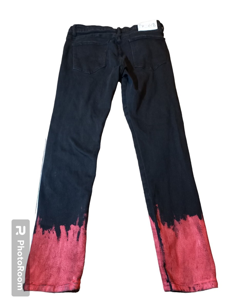 Sugarhill Men Jeans 34x32 Black Skinny Gothic Painted