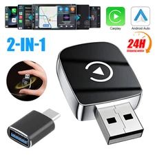 2-in-1 Wired to Wireless CarPlay Adapter & Android Auto Adapter Plug & Play US