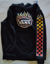 VANS Black Hooded Sweatshirt Off The Wall Vans in Flames Youth L