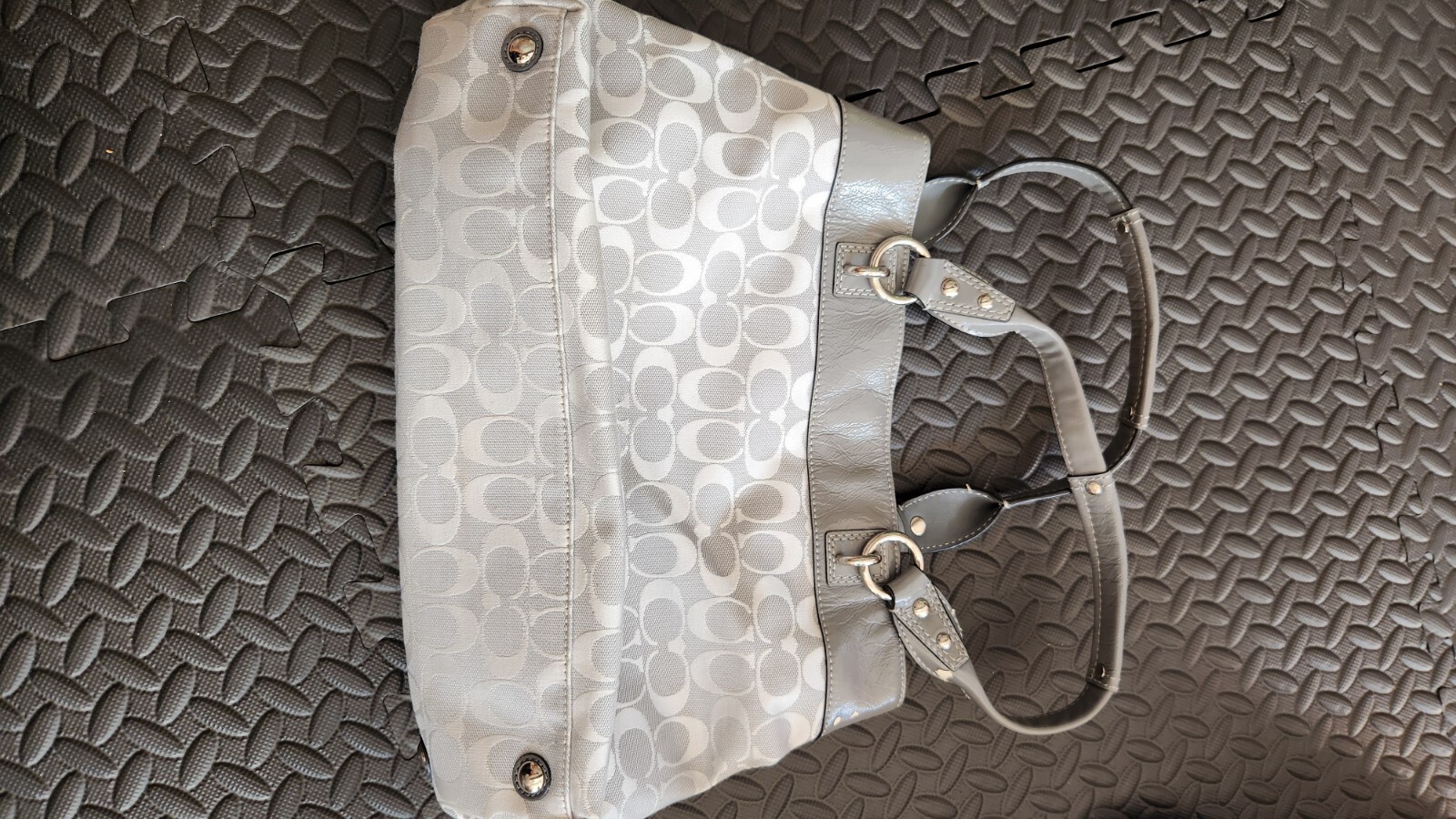 COACH Gray Bag Purse Pieced Patchwork Leather F15… - image 4