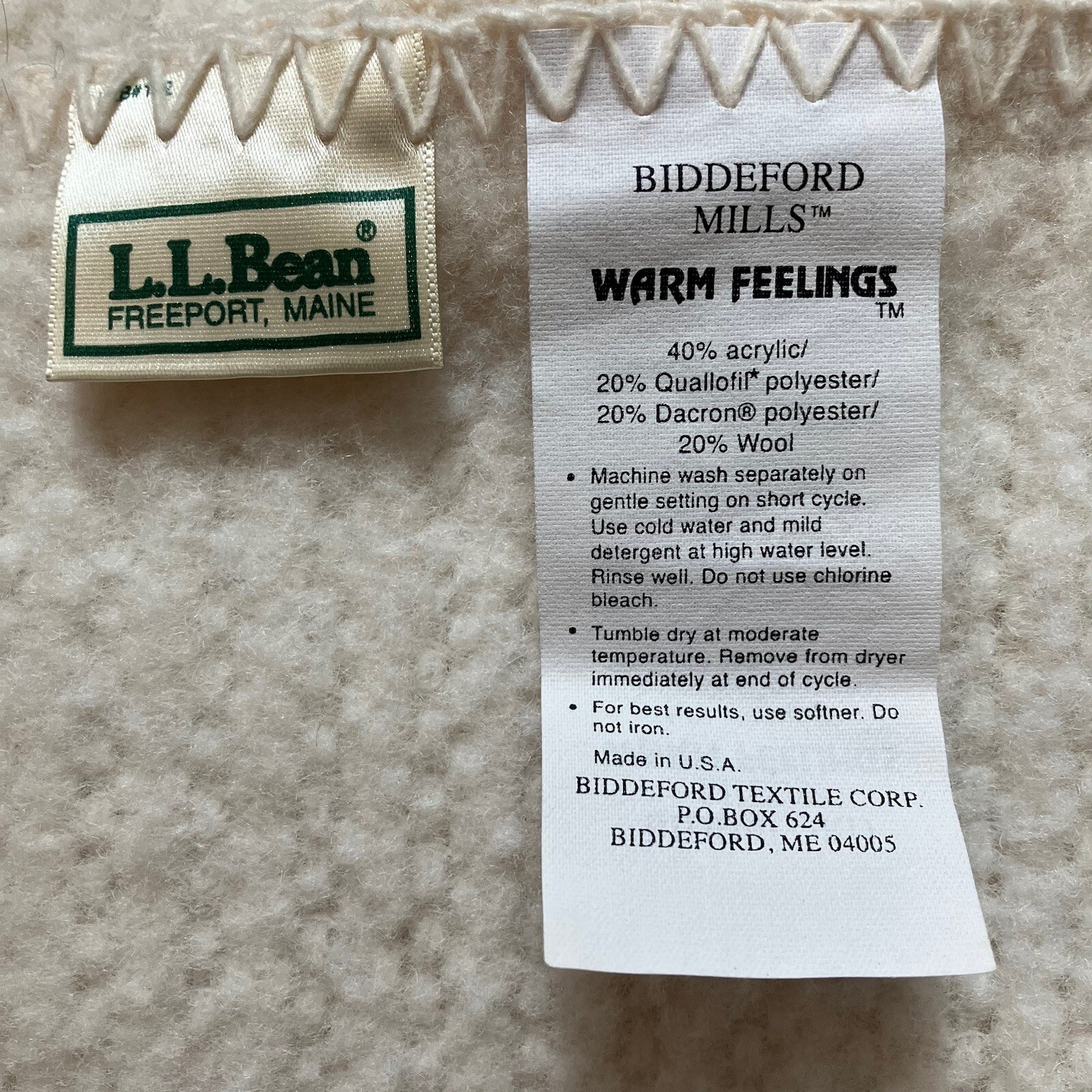 LL BEAN Biddeford Mills Blanket Warm Feelings White Wool Blend 77"x85” USA Made eBay