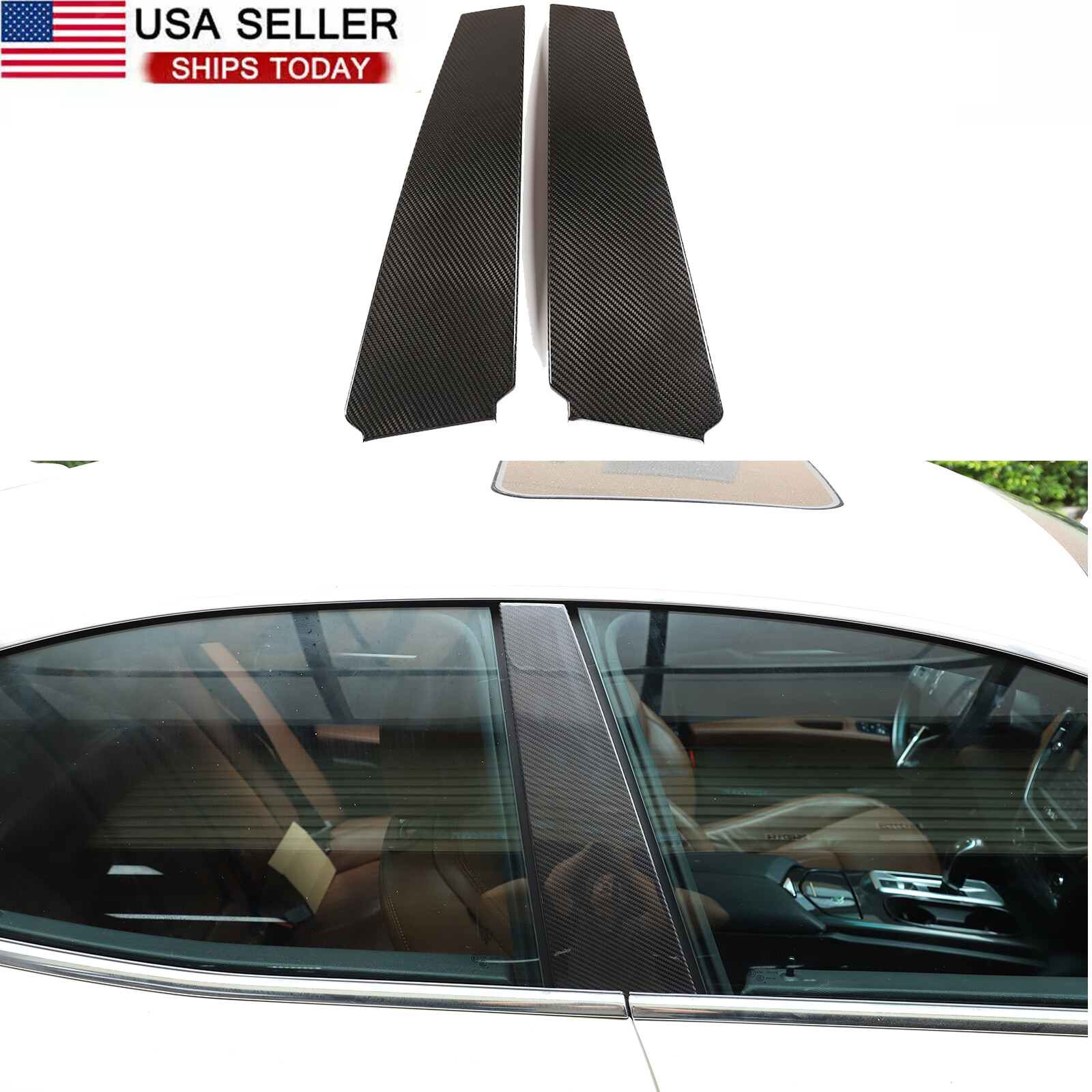 Fit For Maserati Ghibli 2014-2021 Carbon Fiber B Pillar Panel Window Trim Covers