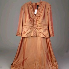 Designer Mother of the Bride Wedding Metallic Copper Beaded Ruched MOB Regal vtg