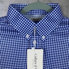 Collars  Co Polo Shirt Mens M Blue Gingham Button Down Dress Collar Oxford NWT