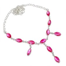 Pink Rubellite Gemstone Handmade 925 Sterling Silver Jewelry Necklace Size 18"