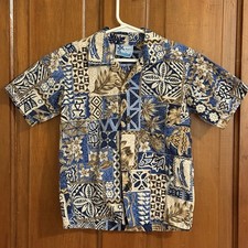Blue And Brown Quality Made In Hawaii, Hawaiian Shirt, Little Kids Size 4