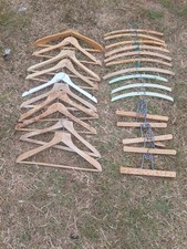 25 VINTAGE Wooden Coat Hangers Adults Clothing Wood 10 with bars Used but sound