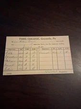 THIEL COLLEGE REPORT CARD, 1935, GREENVILLE PA