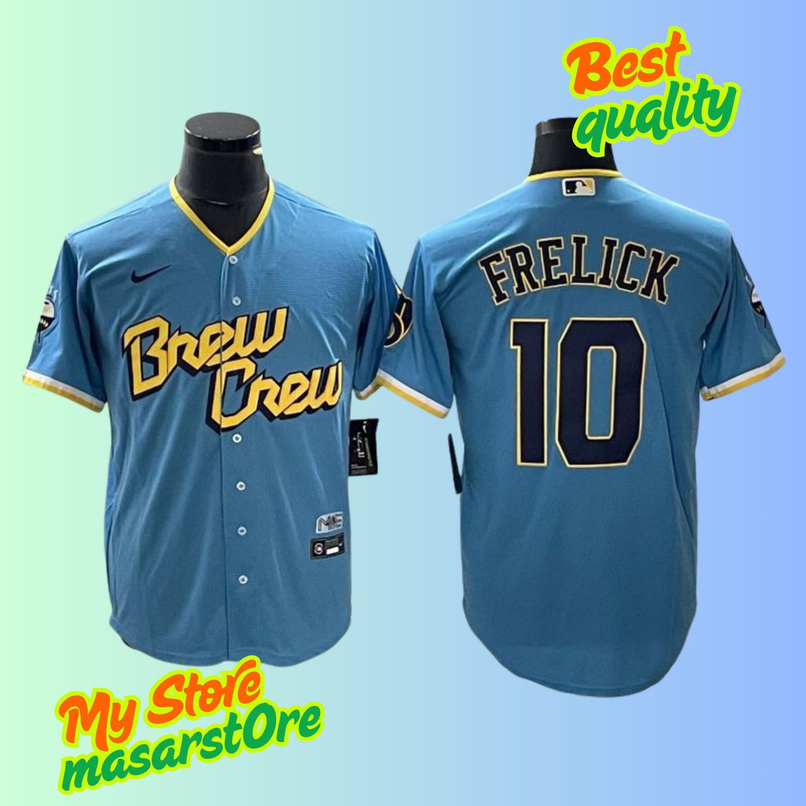 Men's Milwaukee Brewers #10 Sal Frelick Cool Base Stitched Jersey
