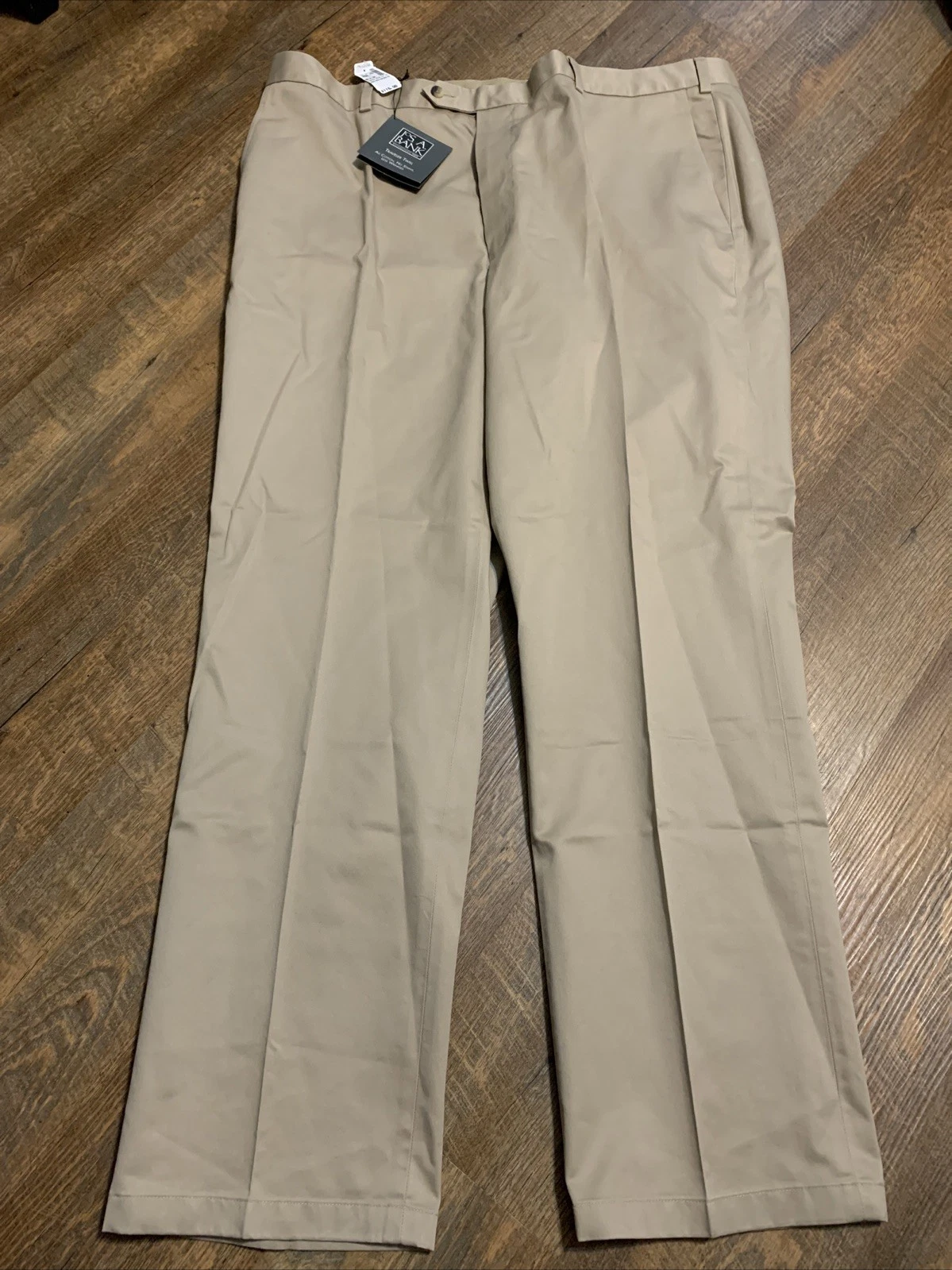 NEW Jos A Bank Mens Traveler Twill Khaki Pants 46x34 Flat Front Cotton $115