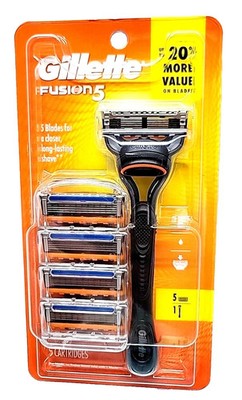 GILLETTE FUSION 5 RAZOR HANDLE PLUS 5 REPLACEMENT CARTRIDGES NEW!