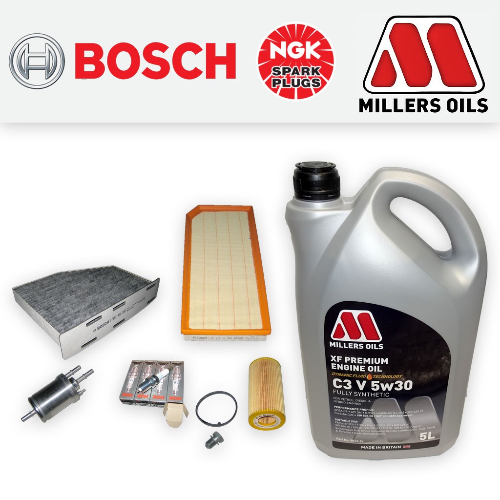 SERVICE KIT for SEAT LEON (1P) 2.0 TFSI OIL AIR FUEL CABIN FILTERS PLUGS +XF OIL