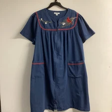 Go softly denim patio dress Full Zip  W/ Pockets Red Cardinal Embroidery Sz XL