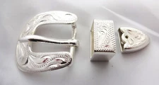 Engraved Sterling Silver Plate 3 Piece Belt Buckle Loop Tip 1/2"  Horse Tack New