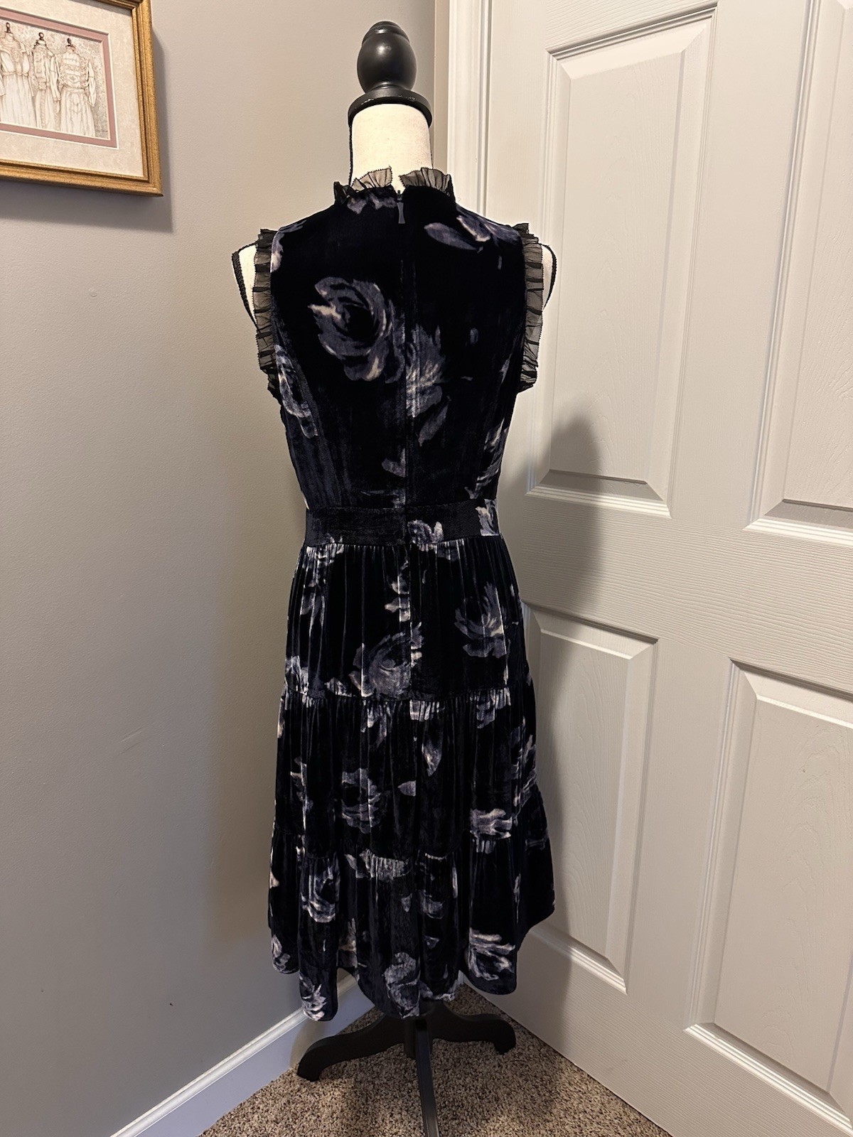 ✨Kate Spade New York Night Rose Ruffle-trim Velvet Dress Navy Size 6 NWT Flowy thumbnail 11